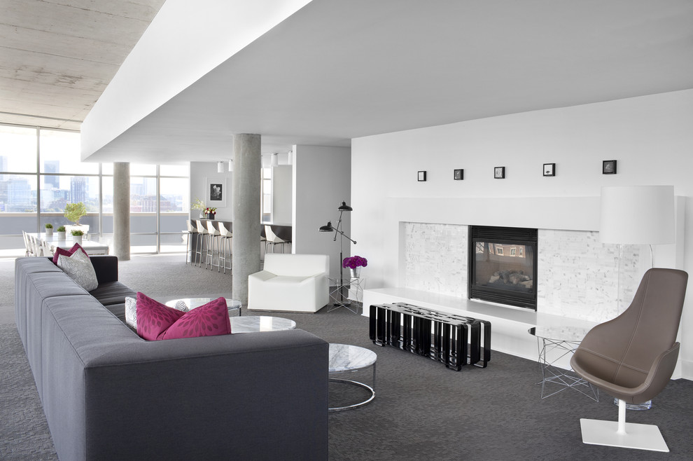 Example of a trendy living room design in Atlanta with white walls