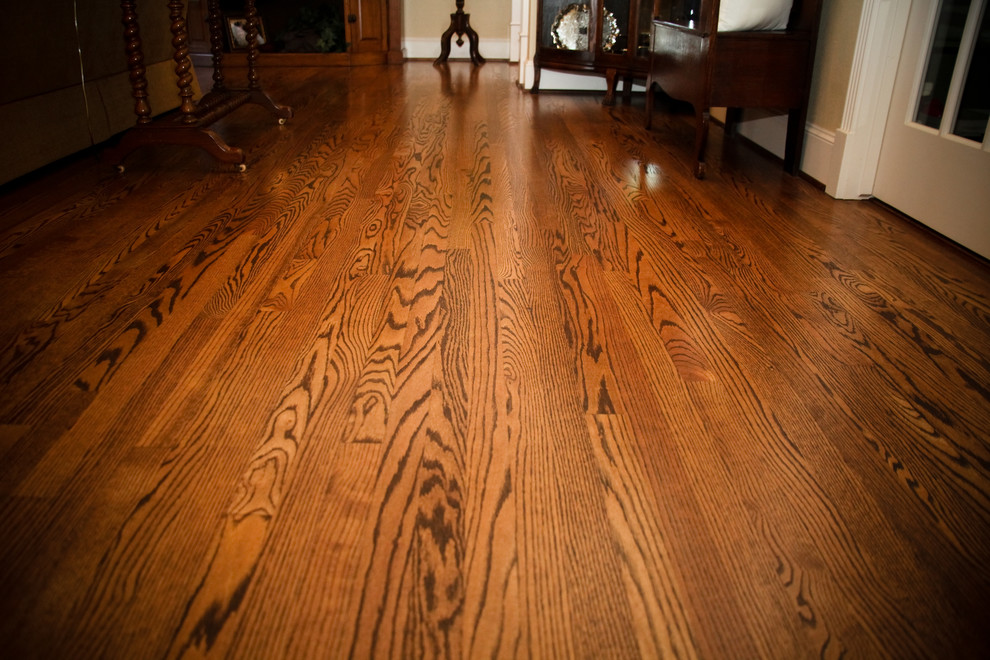 Solid Red Oak flooring, stained spice brown - Traditional - Living Room