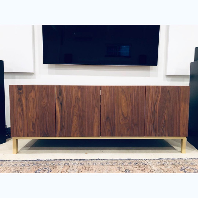 Solid Walnut Credenza with Brushed Brass Base Contemporary Living