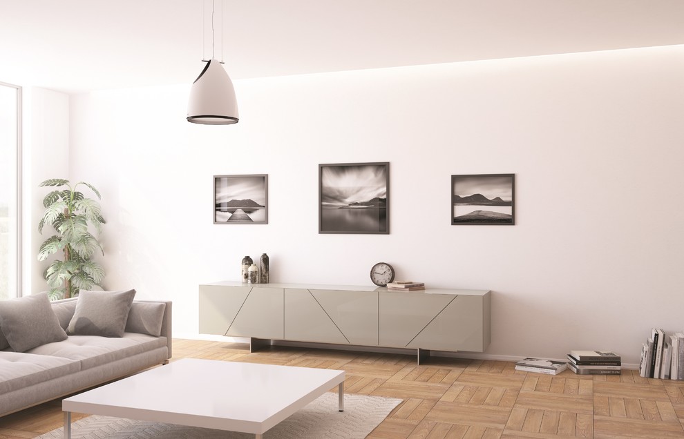 Imagen de salón minimalista con televisor independiente