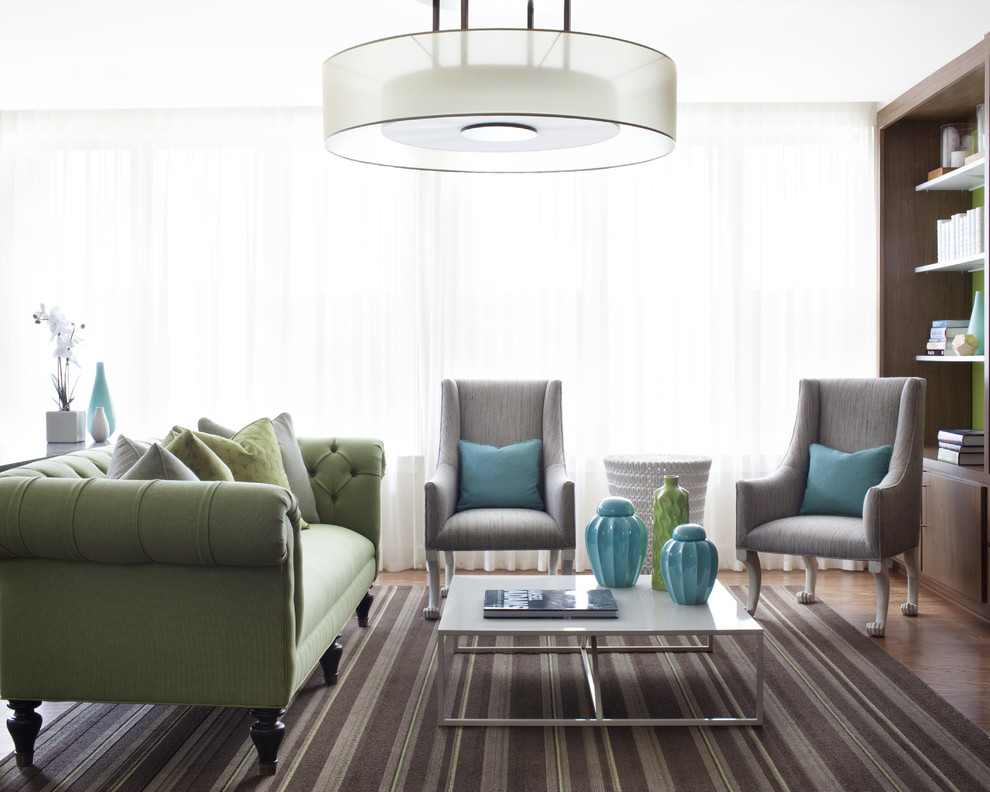 Living room - contemporary medium tone wood floor living room idea in Atlanta