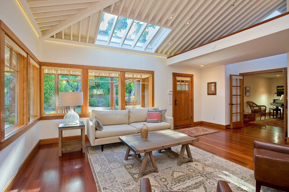 Inspiration for a contemporary living room remodel in San Francisco with white walls