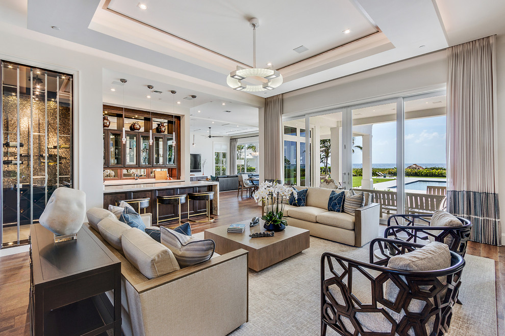 South Florida Oceanfront Mansion - Beach Style - Living Room - Miami ...