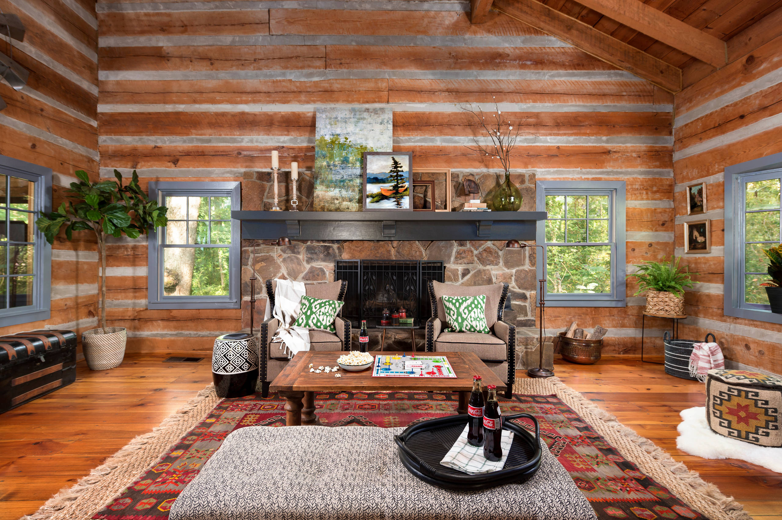 Browse Log Cabin Living Room Ideas And