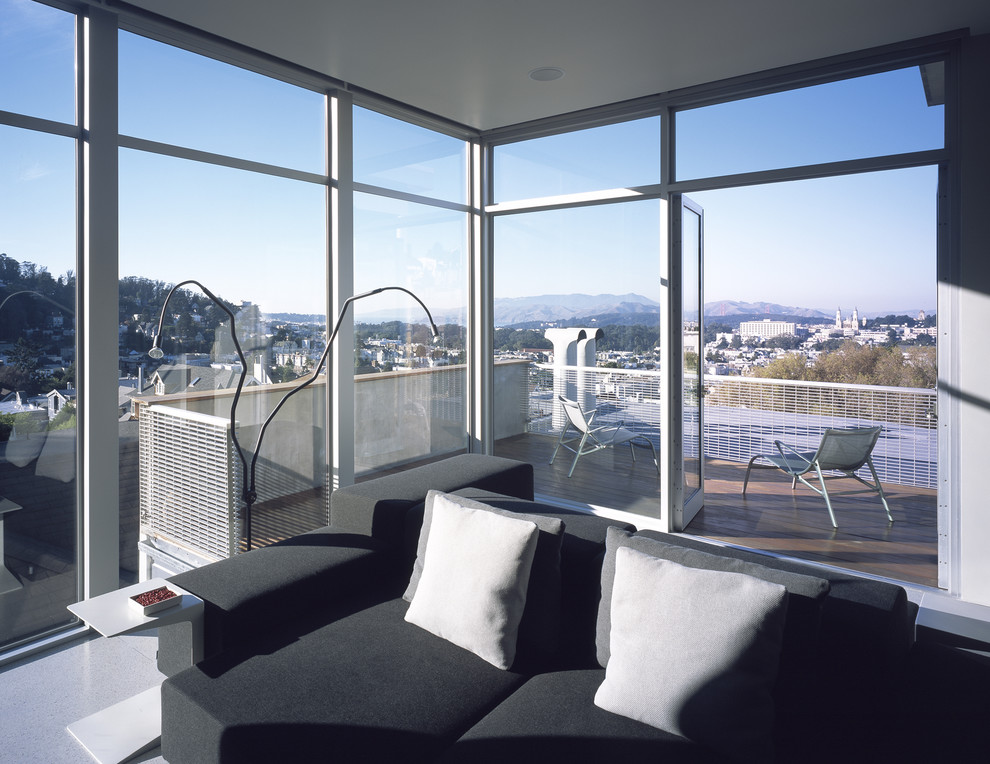 Design ideas for a modern open plan living room in San Francisco.