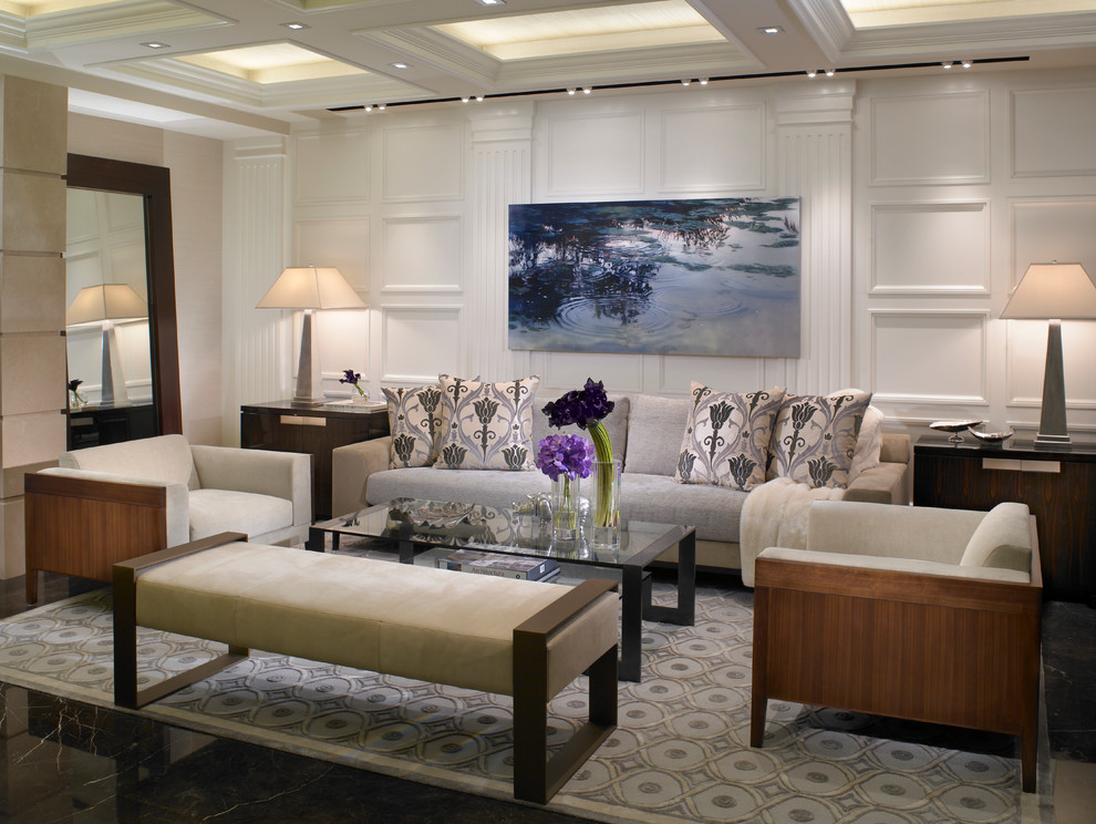 Foto di un soggiorno contemporaneo con sala formale e pareti bianche