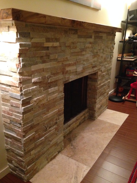 Stack Stone Fireplace Remodel Modern, What Is A Stacked Stone Fireplace