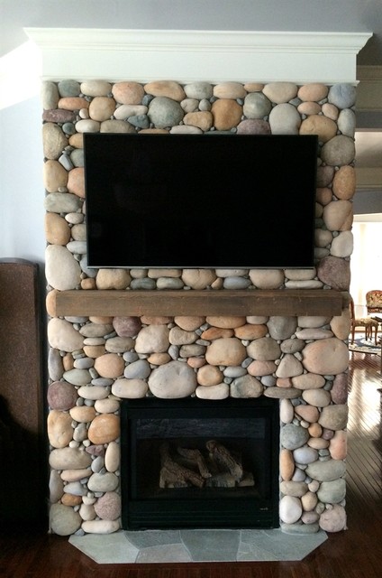 Stone Fireplace - River Rock - Traditional - Living Room - DC Metro - by  THE KING'S MASONS | Houzz