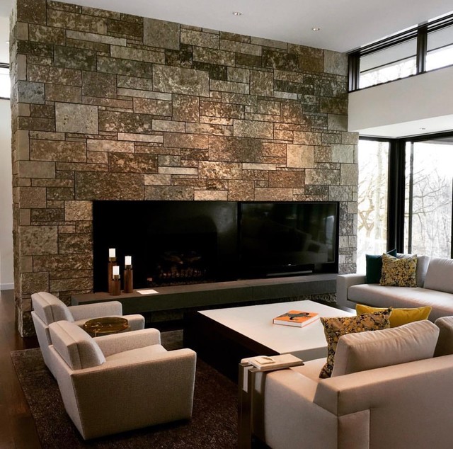 Stone Fireplaces Modern Living Room Minneapolis by Sota Stone