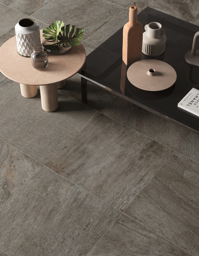 Inspiration for a contemporary porcelain tile and gray floor living room remodel in Perth