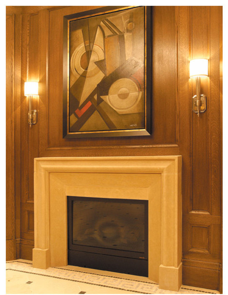Großes, Repräsentatives, Fernseherloses Klassisches Wohnzimmer mit beiger Wandfarbe, Marmorboden und Kaminumrandung aus Stein in Toronto