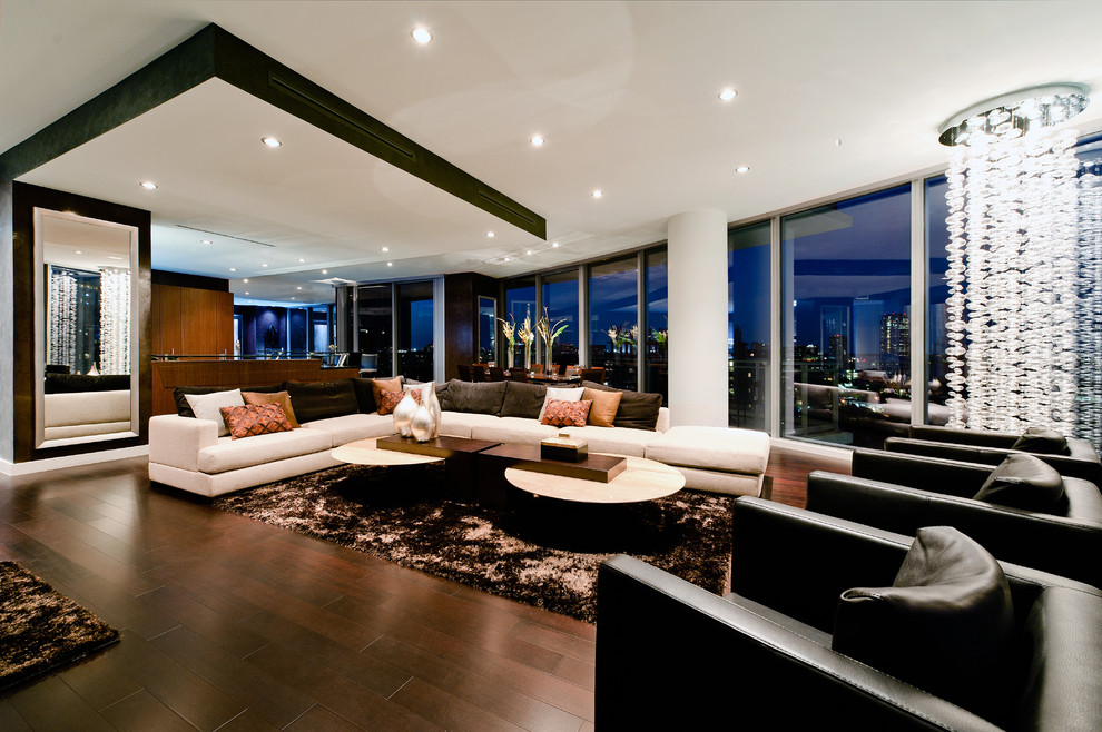 Living room - huge contemporary open concept living room idea in Dallas