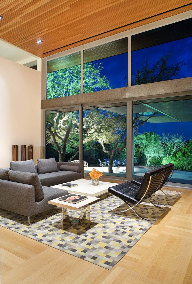 Design ideas for a modern open plan living room in Austin.