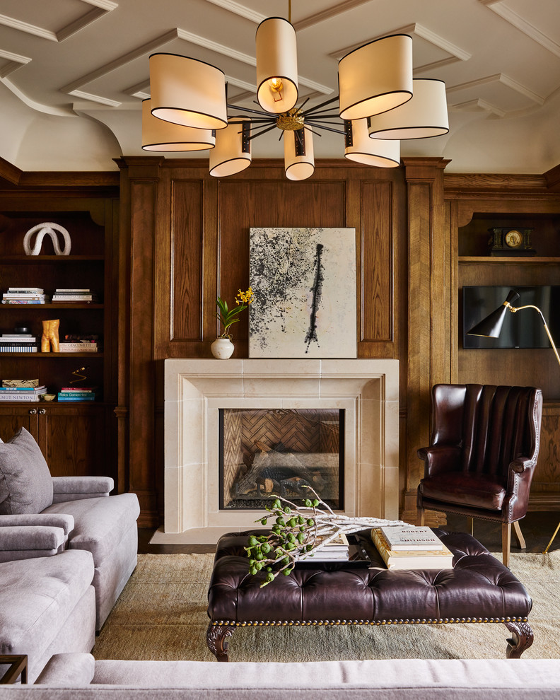 This is an example of a classic living room in Dallas with a standard fireplace and a tiled fireplace surround.