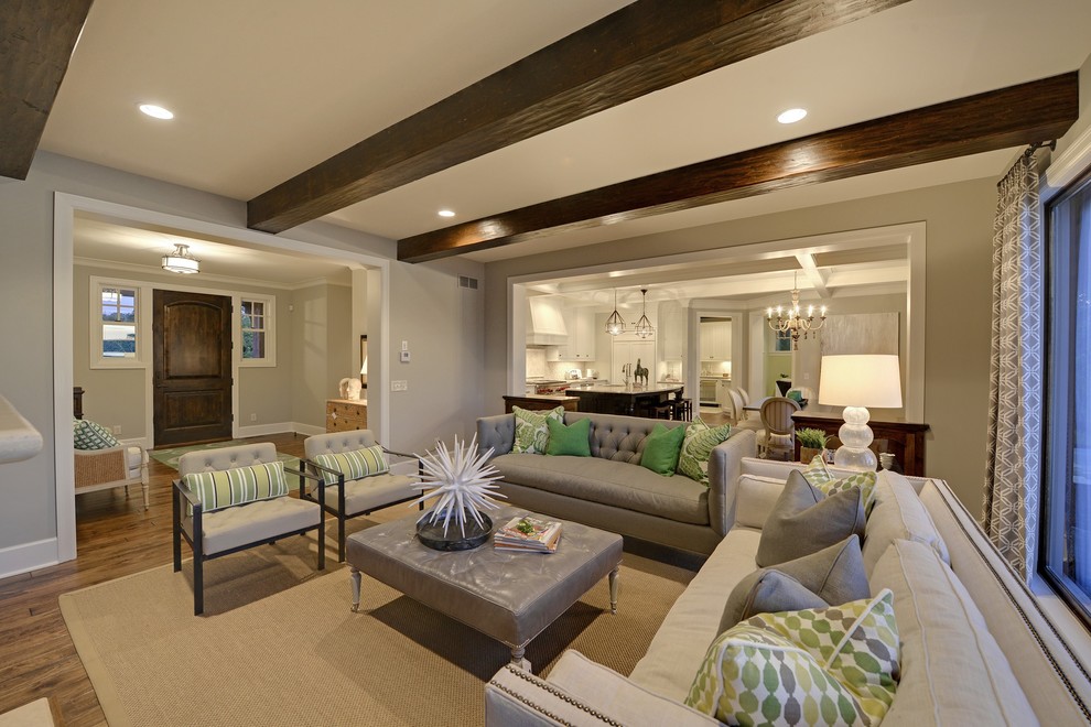 Inspiration for a timeless living room remodel in Minneapolis with beige walls