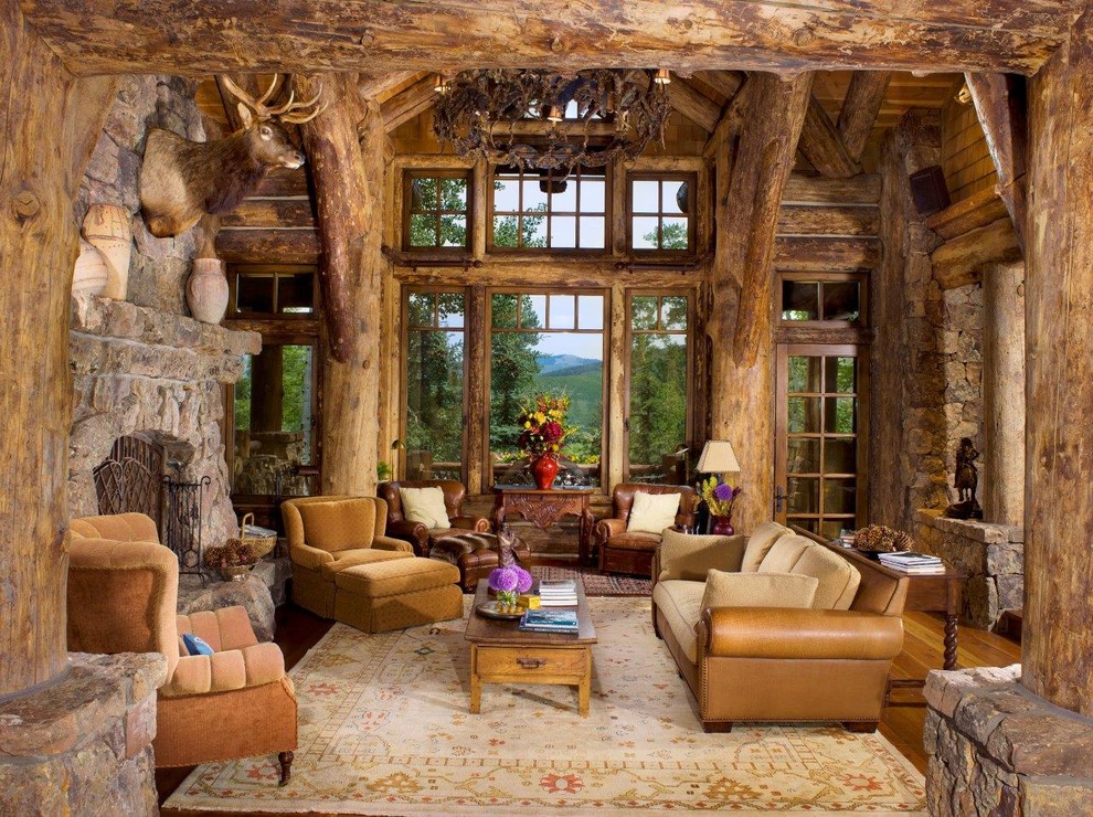 Inspiration for a rustic living room in Denver.