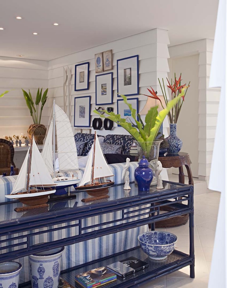 Inspiration for a contemporary living room remodel in Other with white walls