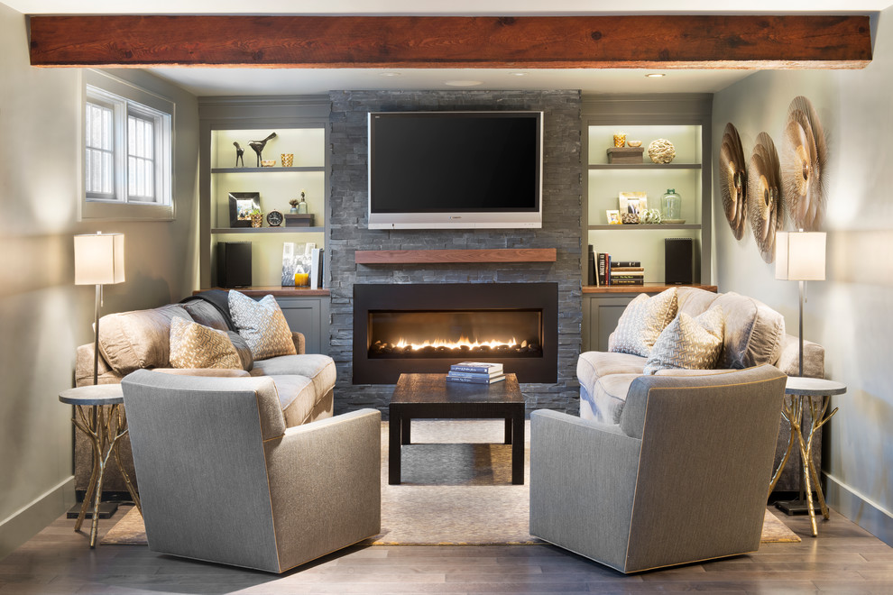 Inspiration for a timeless living room remodel in Boston with a ribbon fireplace