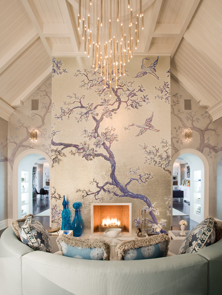 Trendy living room photo in New York with a standard fireplace