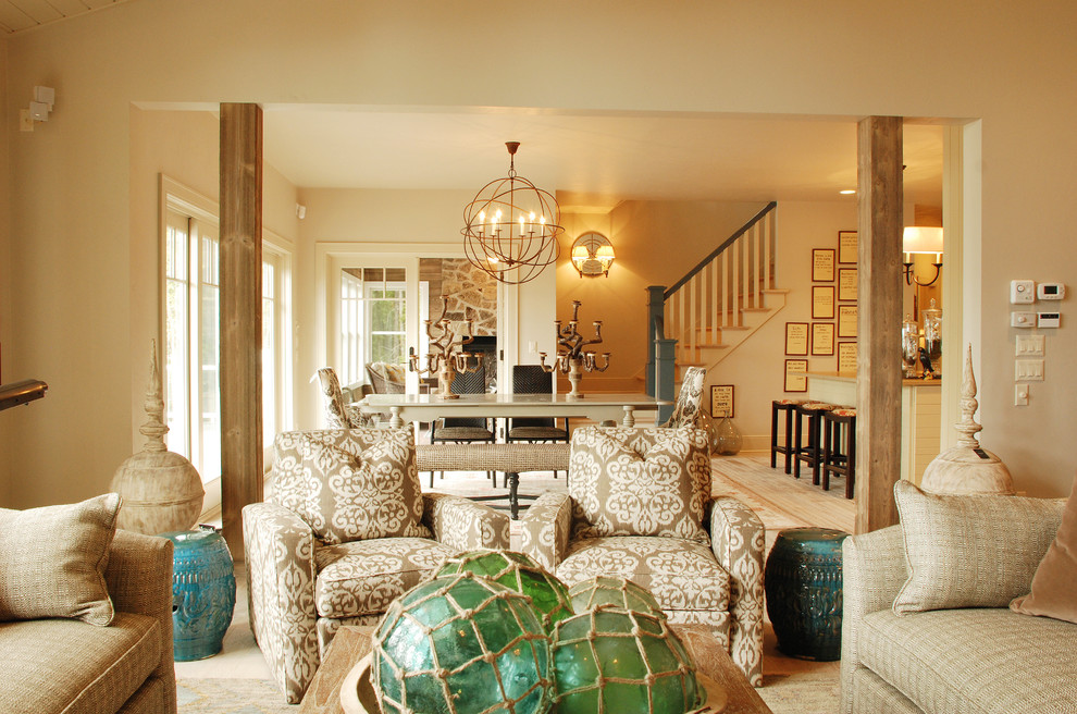 Inspiration for a traditional living room in Other with beige walls.