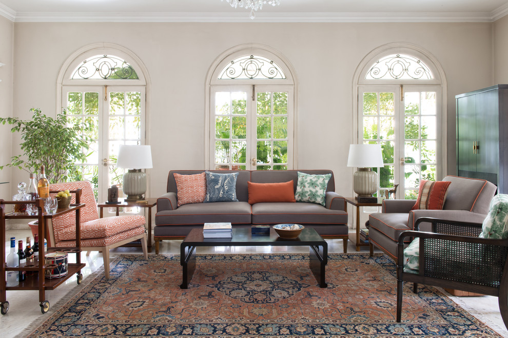 Foto di un grande soggiorno minimalista chiuso con sala formale, pareti beige e pavimento in vinile
