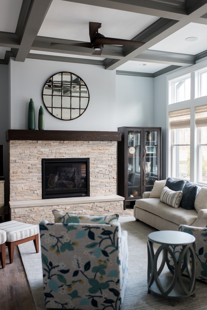 Inspiration for a mid-sized contemporary formal and enclosed dark wood floor living room remodel in Indianapolis with a standard fireplace, a metal fireplace and no tv