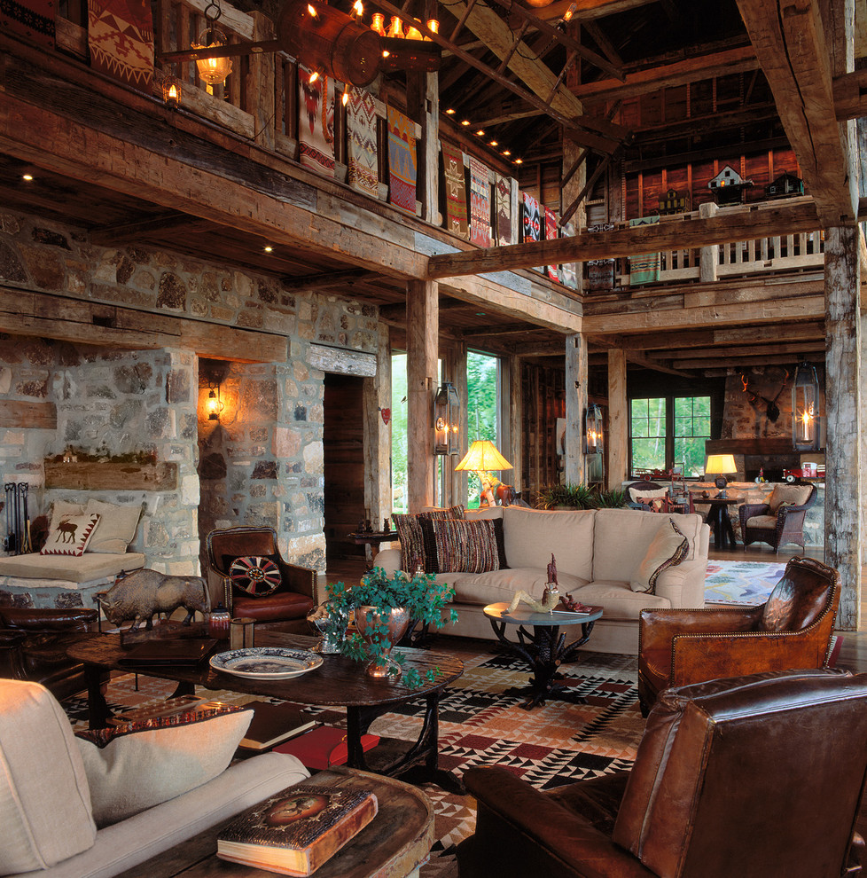 Inspiration for a rustic open plan living room in Salt Lake City.