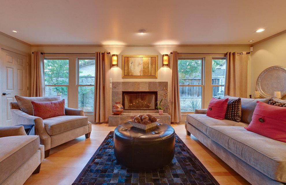 Design ideas for a classic living room in Austin with a tiled fireplace surround.