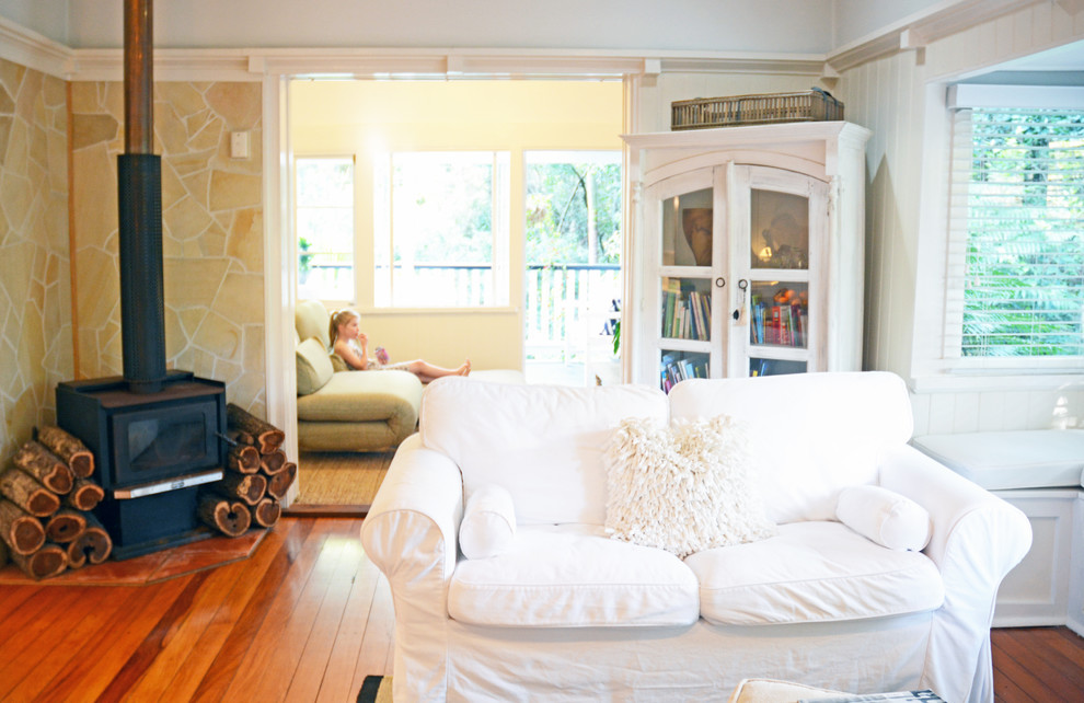 Living room - farmhouse living room idea in Brisbane