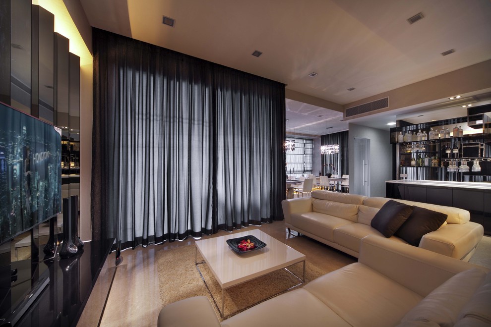 Modern grey and cream living room in Singapore.