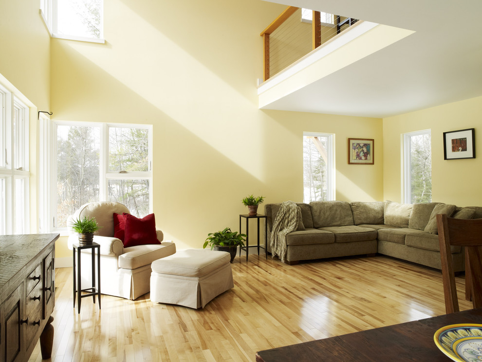 Example of a trendy living room design in Portland Maine