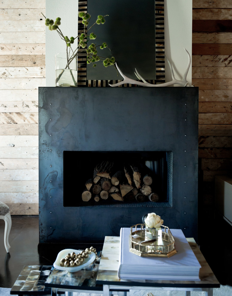 Living room - eclectic living room idea in Dallas with a standard fireplace