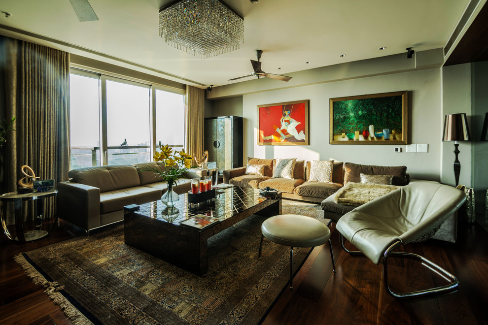 Large trendy living room photo in Delhi