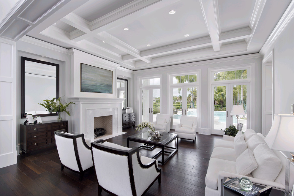 Living room - transitional living room idea in Miami with white walls