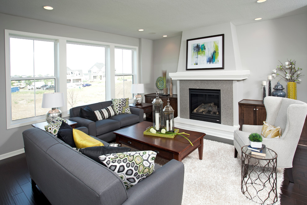 Inspiration for a timeless living room remodel in Minneapolis with gray walls