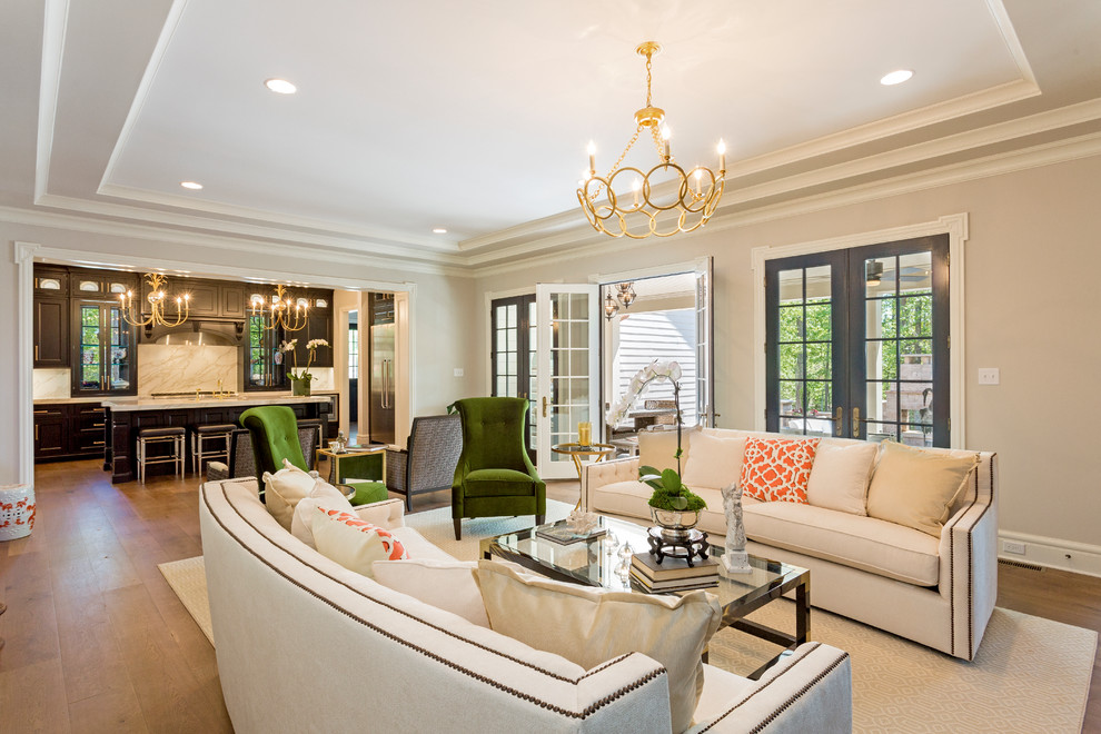 Photo of a medium sized classic open plan living room in Richmond with beige walls, medium hardwood flooring, no fireplace and no tv.