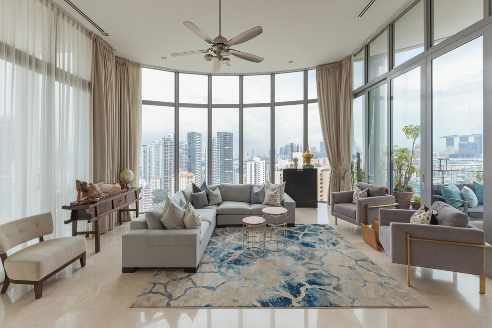 Repräsentatives, Abgetrenntes Klassisches Wohnzimmer mit beigem Boden in Singapur