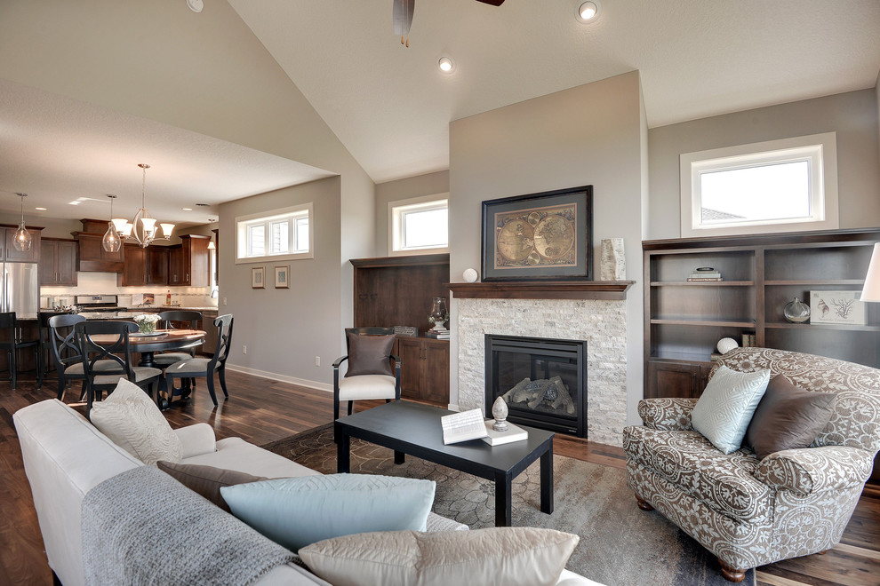 Transitional living room photo in Minneapolis with gray walls