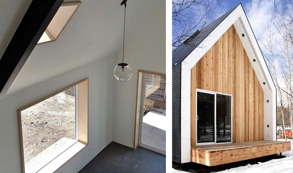 Свежая идея для дизайна: маленькая двухуровневая гостиная комната в современном стиле с белыми стенами, бетонным полом и серым полом для на участке и в саду - отличное фото интерьера