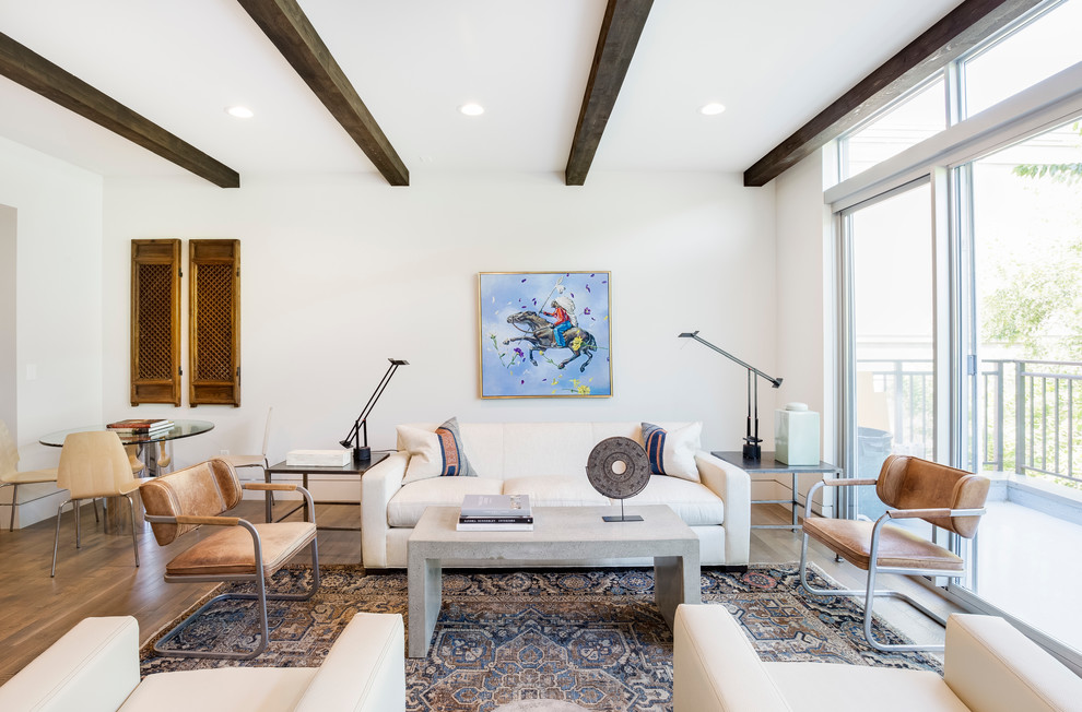 Trendy formal light wood floor living room photo in Salt Lake City with white walls