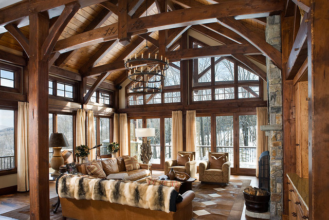 Timber Frame Home - Contemporary - Living Room - New York ...