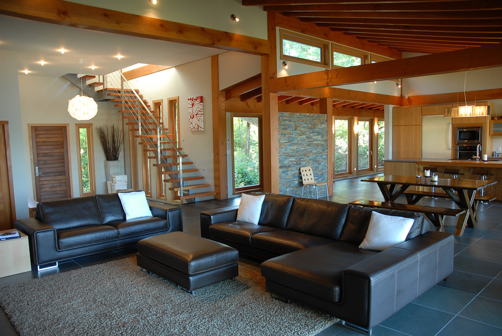Example of a trendy open concept living room design in Vancouver