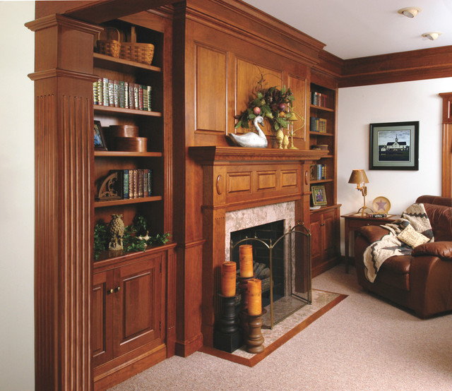 Traditional Cherry Fireplace Mantel And, Fireplace Mantel With Bookcases
