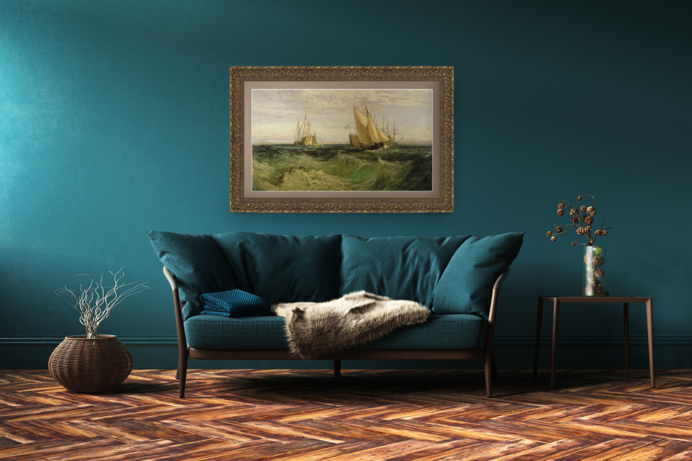 Esempio di un soggiorno tradizionale di medie dimensioni e aperto con sala formale, parquet scuro, TV nascosta e pavimento marrone