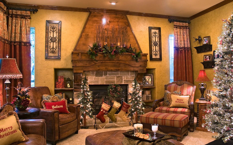 Inspiration for a traditional living room in DC Metro with a stone fireplace surround.