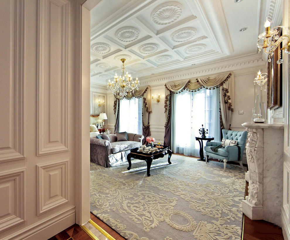 Immagine di un soggiorno tradizionale di medie dimensioni e aperto con sala formale, pareti bianche, moquette, camino classico e cornice del camino in pietra