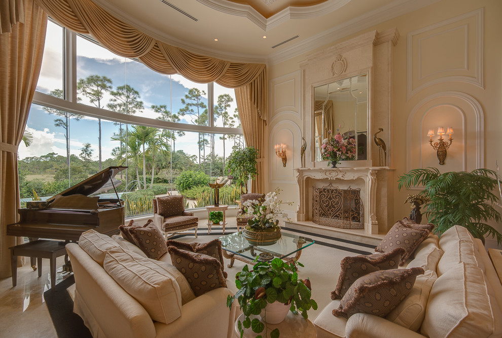 Traditional living room curtain in Miami with a music area, a standard fireplace and no tv.