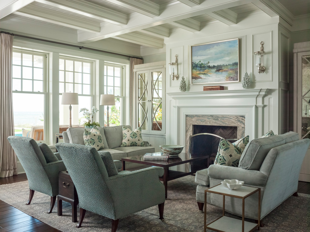 Classic living room in Jacksonville with a standard fireplace and feature lighting.