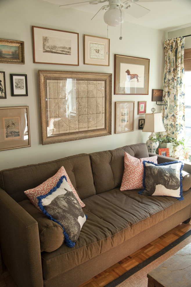 This is an example of a classic living room in New York with beige walls.