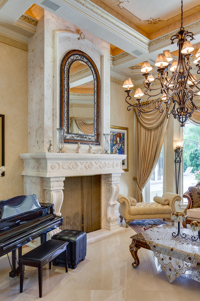 Large tuscan living room photo in Miami